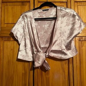 Light pink floral print design tie up top